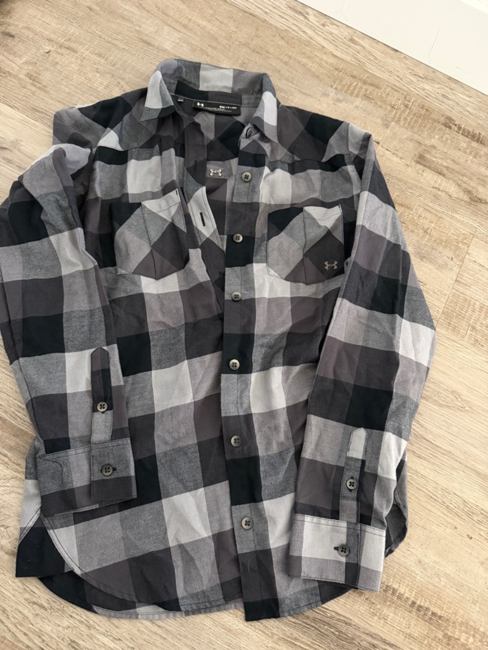 Under Armour Men's Black and Gray Plaid Button-Up Shirt